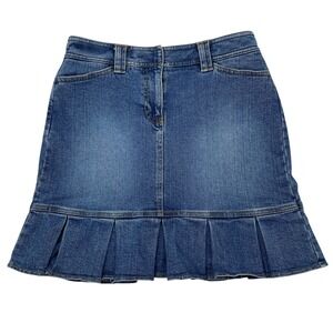 Pleated Denim Skirt Petites 4P Y2K Style‎ Modest Length Stretch Cotton by LOFT